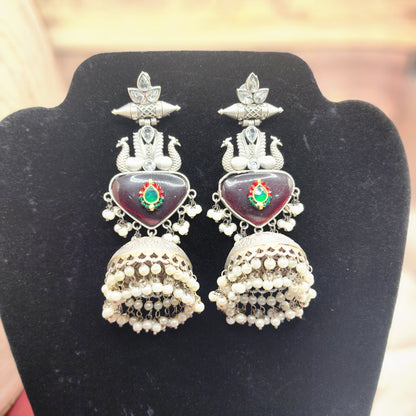 Stunning Peacock Jhumka Earrings with Pearl Drops