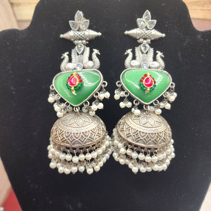 Stunning Peacock Jhumka Earrings with Pearl Drops