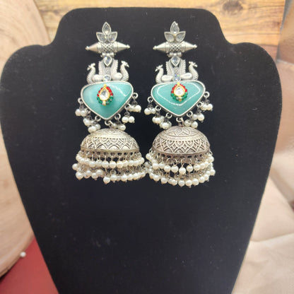 Stunning Peacock Jhumka Earrings with Pearl Drops