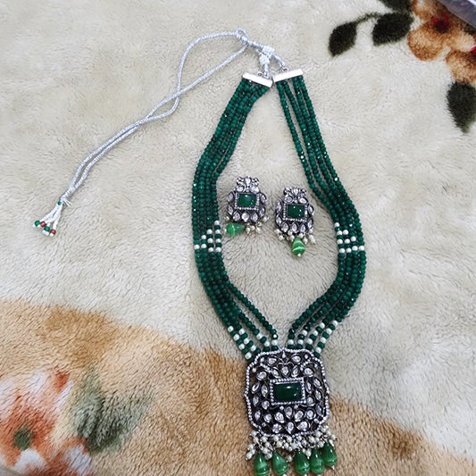 Emerald Green Kundan Necklace Set with Pearl Accents | Polki Bridal Jewelry | Traditional Indian  Necklace|Best Seller|Gift for Her