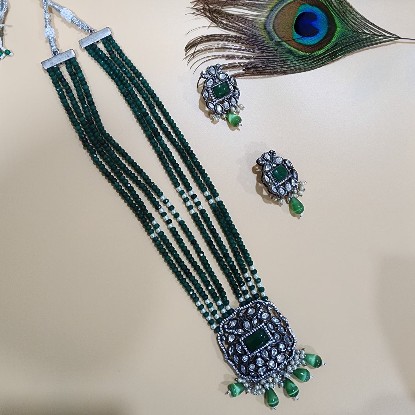 Emerald Green Kundan Necklace Set with Pearl Accents | Polki Bridal Jewelry | Traditional Indian  Necklace|Best Seller|Gift for Her