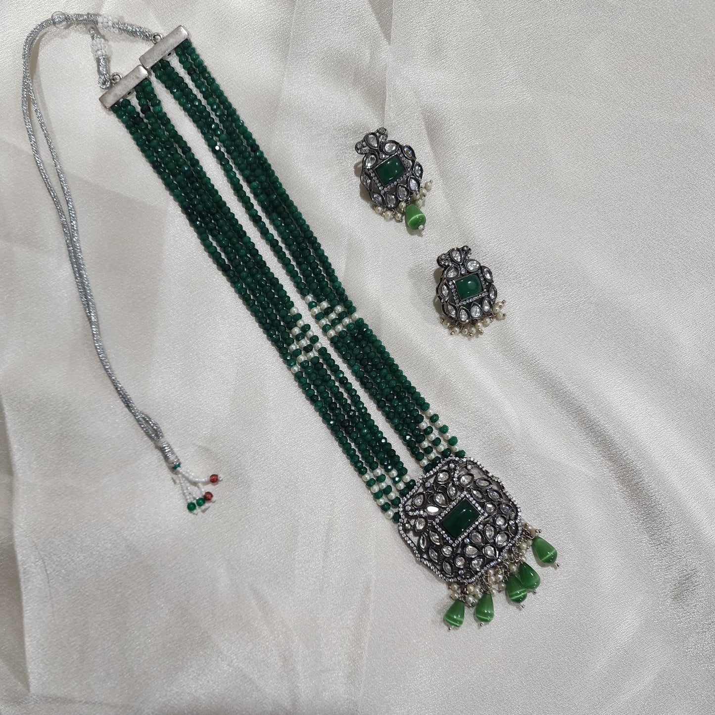 Emerald Green Kundan Necklace Set with Pearl Accents | Polki Bridal Jewelry | Traditional Indian  Necklace|Best Seller|Gift for Her