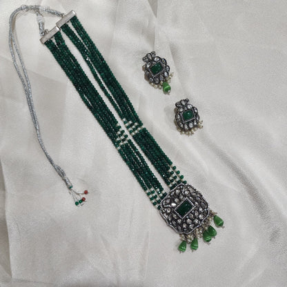 Emerald Green Kundan Necklace Set with Pearl Accents | Polki Bridal Jewelry | Traditional Indian  Necklace|Best Seller|Gift for Her