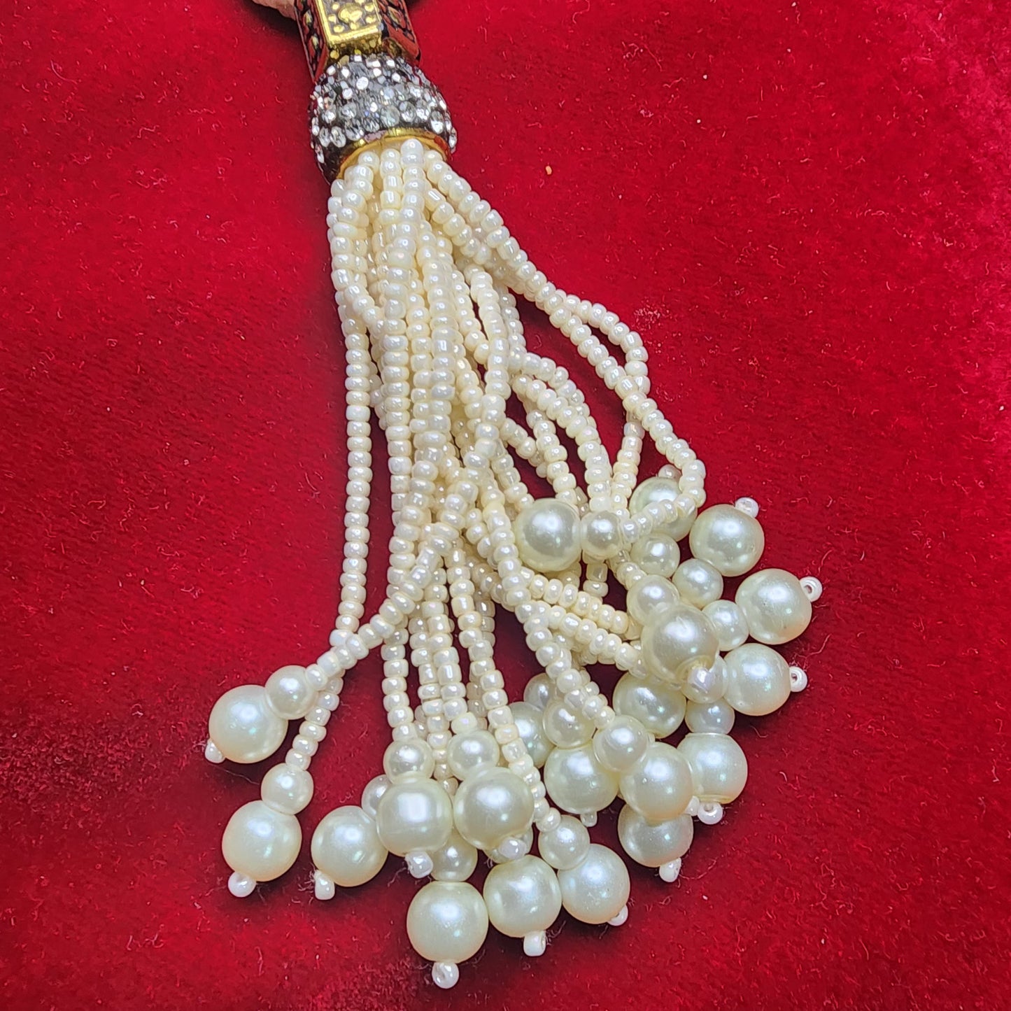 Handcrafted Pearl Beaded Multi-Strand Necklace Set | Traditional Indian Jewelry | Tassel Necklace with Gold Accents | Ethnic Statement Necklace