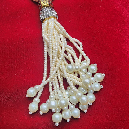 Handcrafted Pearl Beaded Multi-Strand Necklace Set | Traditional Indian Jewelry | Tassel Necklace with Gold Accents | Ethnic Statement Necklace