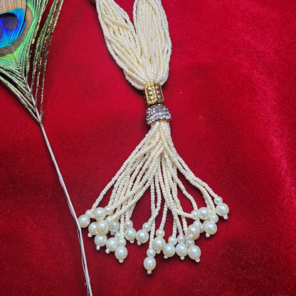 Handcrafted Pearl Beaded Multi-Strand Necklace Set | Traditional Indian Jewelry | Tassel Necklace with Gold Accents | Ethnic Statement Necklace