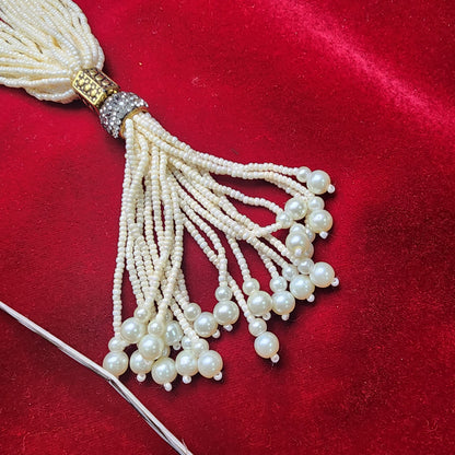 Handcrafted Pearl Beaded Multi-Strand Necklace Set | Traditional Indian Jewelry | Tassel Necklace with Gold Accents | Ethnic Statement Necklace