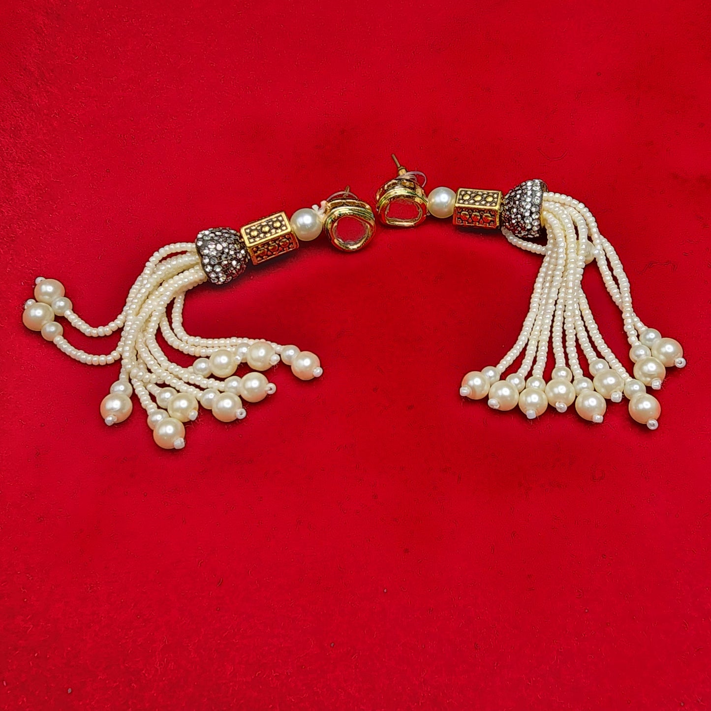 Handcrafted Pearl Beaded Multi-Strand Necklace Set | Traditional Indian Jewelry | Tassel Necklace with Gold Accents | Ethnic Statement Necklace