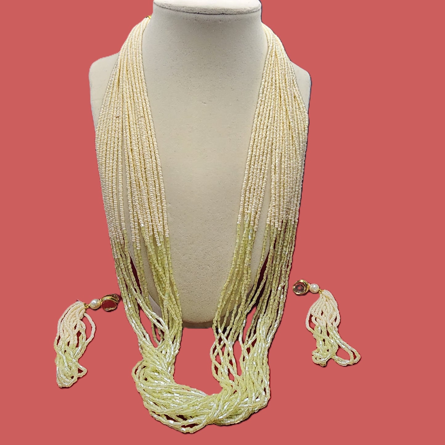 Elegant Off-White & Aqua Ombré Beaded Necklace Set | Handmade Multistrand Glass Bead Jewelry | Traditional Indian Bridal Set | Gift for Her