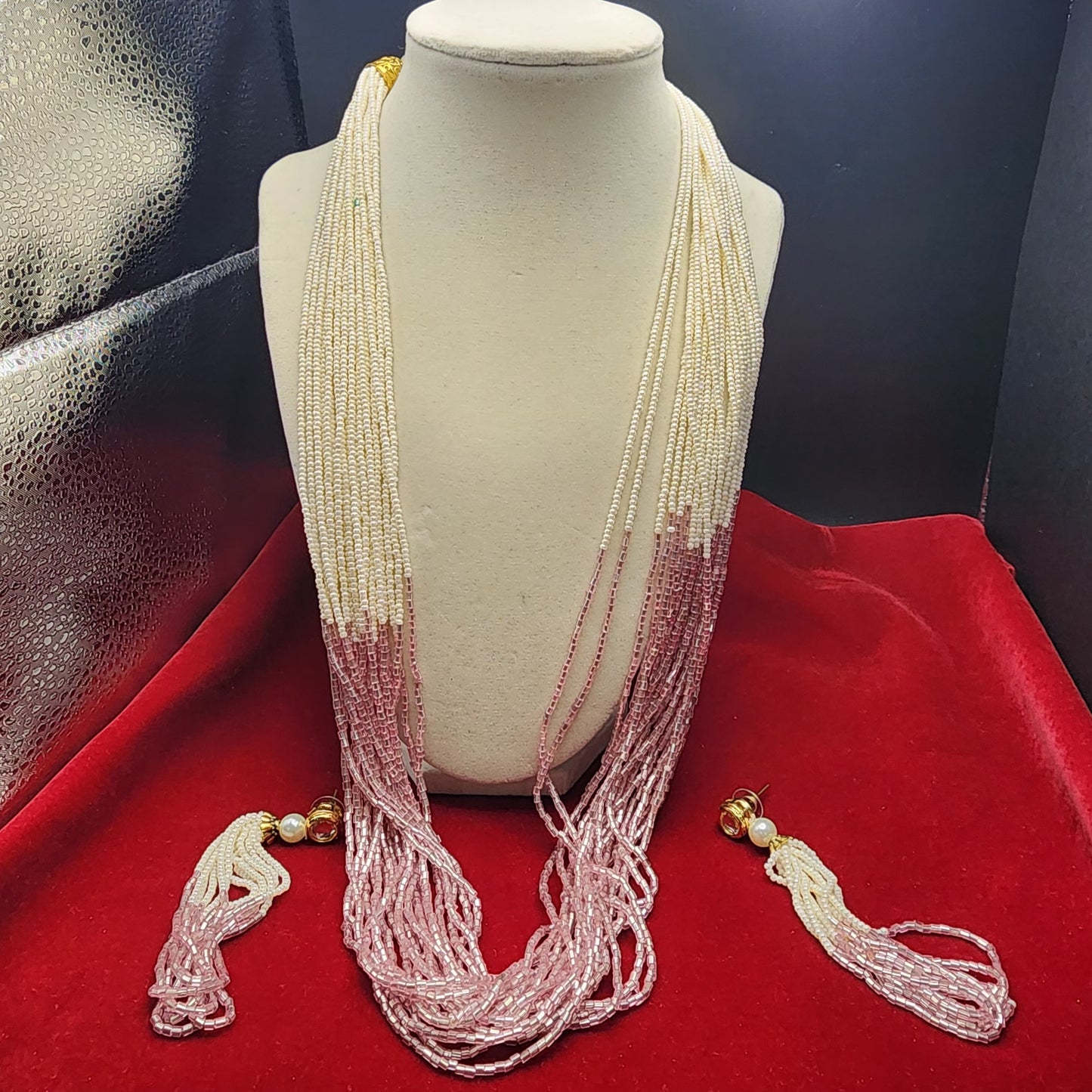 Elegant Off-White & Aqua Ombré Beaded Necklace Set | Handmade Multistrand Glass Bead Jewelry | Traditional Indian Bridal Set | Gift for Her