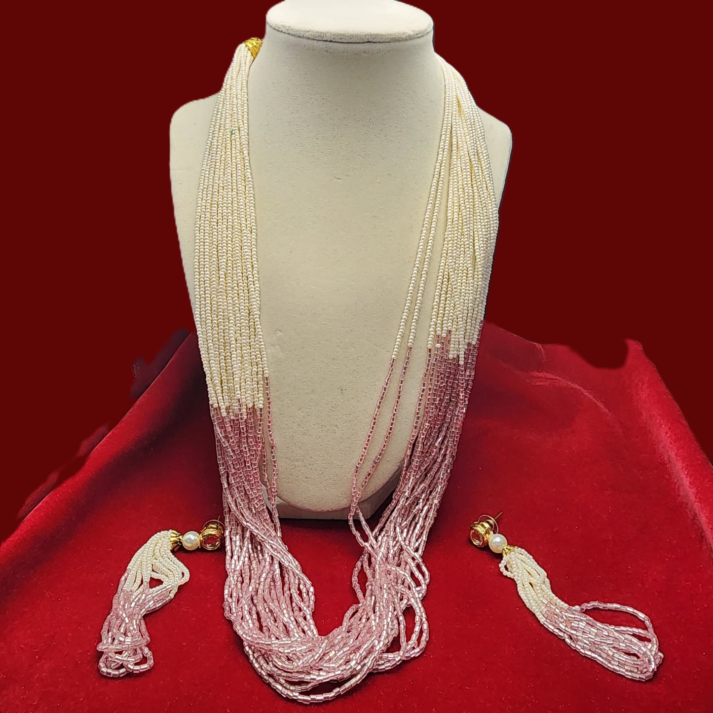 Elegant Off-White & Aqua Ombré Beaded Necklace Set | Handmade Multistrand Glass Bead Jewelry | Traditional Indian Bridal Set | Gift for Her