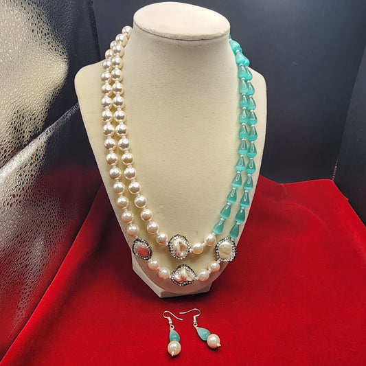 Dark Aqua Blue Faceted Beads Multi-Strand Necklace | Handmade Ethnic Layered Jewelry | Statement Gift for Her
