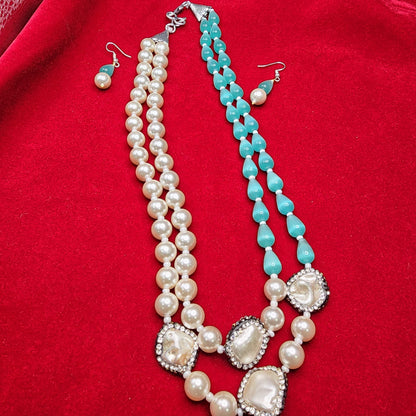 Dark Aqua Blue Faceted Beads Multi-Strand Necklace | Handmade Ethnic Layered Jewelry | Statement Gift for Her