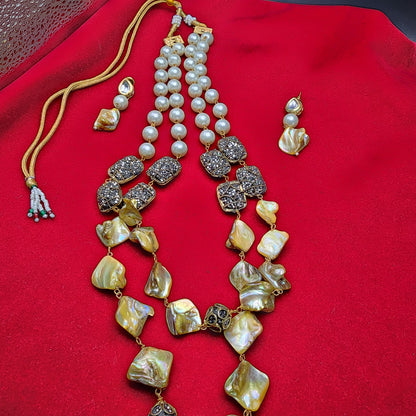 Bold Pearl & Black Crystal Designer Necklace Set | Antique Silver Accents | Festival & Bridal Jewelry|Best Seller| Gift for Her