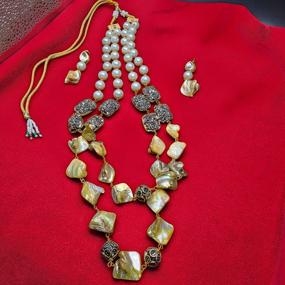 Bold Pearl & Black Crystal Designer Necklace Set | Antique Silver Accents | Festival & Bridal Jewelry|Best Seller| Gift for Her