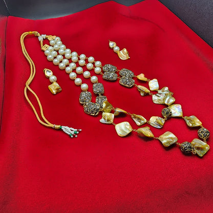 Bold Pearl & Black Crystal Designer Necklace Set | Antique Silver Accents | Festival & Bridal Jewelry|Best Seller| Gift for Her