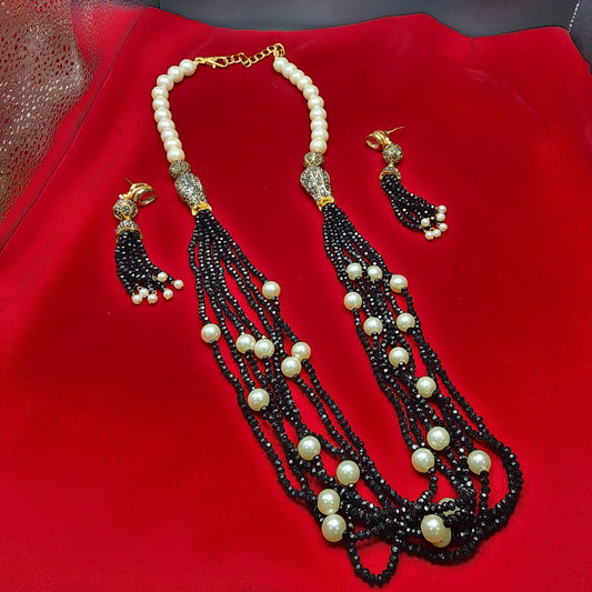 Regal Multi-Strand Beaded Pearl Necklace Set – Red & Black Variants| Best Seller| Exquisite| Statement Necklace|Gift for Her|Anniversary