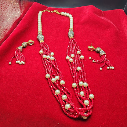 Regal Multi-Strand Beaded Pearl Necklace Set – Red & Black Variants| Best Seller| Exquisite| Statement Necklace|Gift for Her|Anniversary