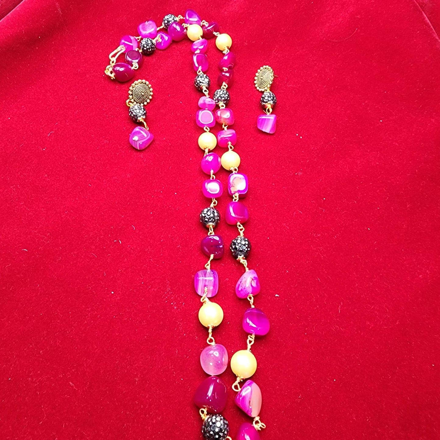 Elegant Beaded Necklace & Earring Set | Semi-Precious Stone Jewelry | Multi-Color Variants | Statement Gift Set for Her
