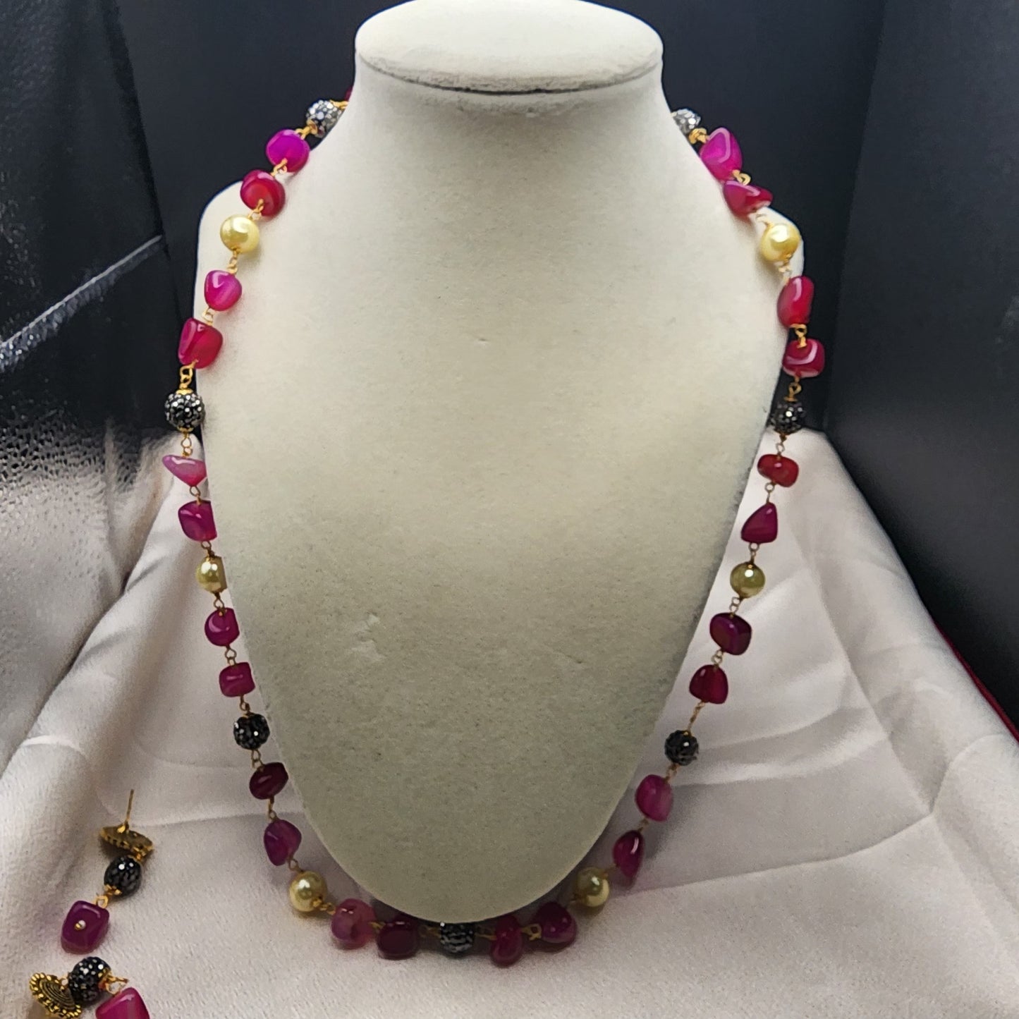 Elegant Beaded Necklace & Earring Set | Semi-Precious Stone Jewelry | Multi-Color Variants | Statement Gift Set for Her