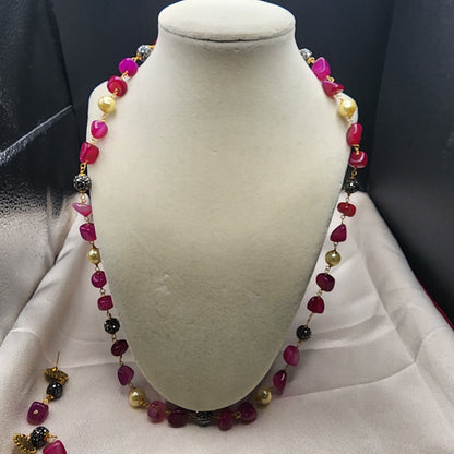 Elegant Beaded Necklace & Earring Set | Semi-Precious Stone Jewelry | Multi-Color Variants | Statement Gift Set for Her