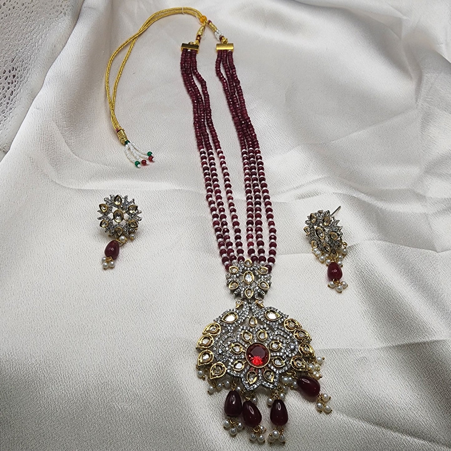Regal Red Beaded Antique Pendant Necklace Set with Earrings |Best Seller |Exquisite Indian Jewelry set Birthday Gift |Wedding |Anniversary