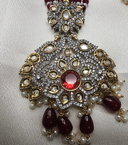Regal Red Beaded Antique Pendant Necklace Set with Earrings |Best Seller |Exquisite Indian Jewelry set Birthday Gift |Wedding |Anniversary