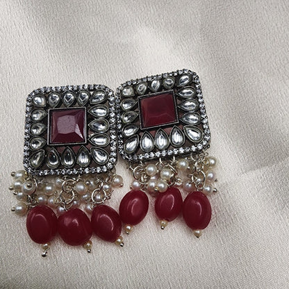 Regal Red Beaded Kundan Choker Set with Floral Motifs and Matching Earrings|Best Seller|Anniversary|Wedding Gift