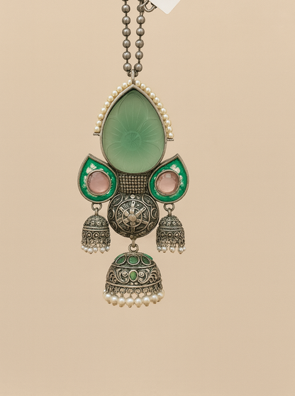 Antique Silver Tone Necklace and Earrings Set with Purple Stone Accents