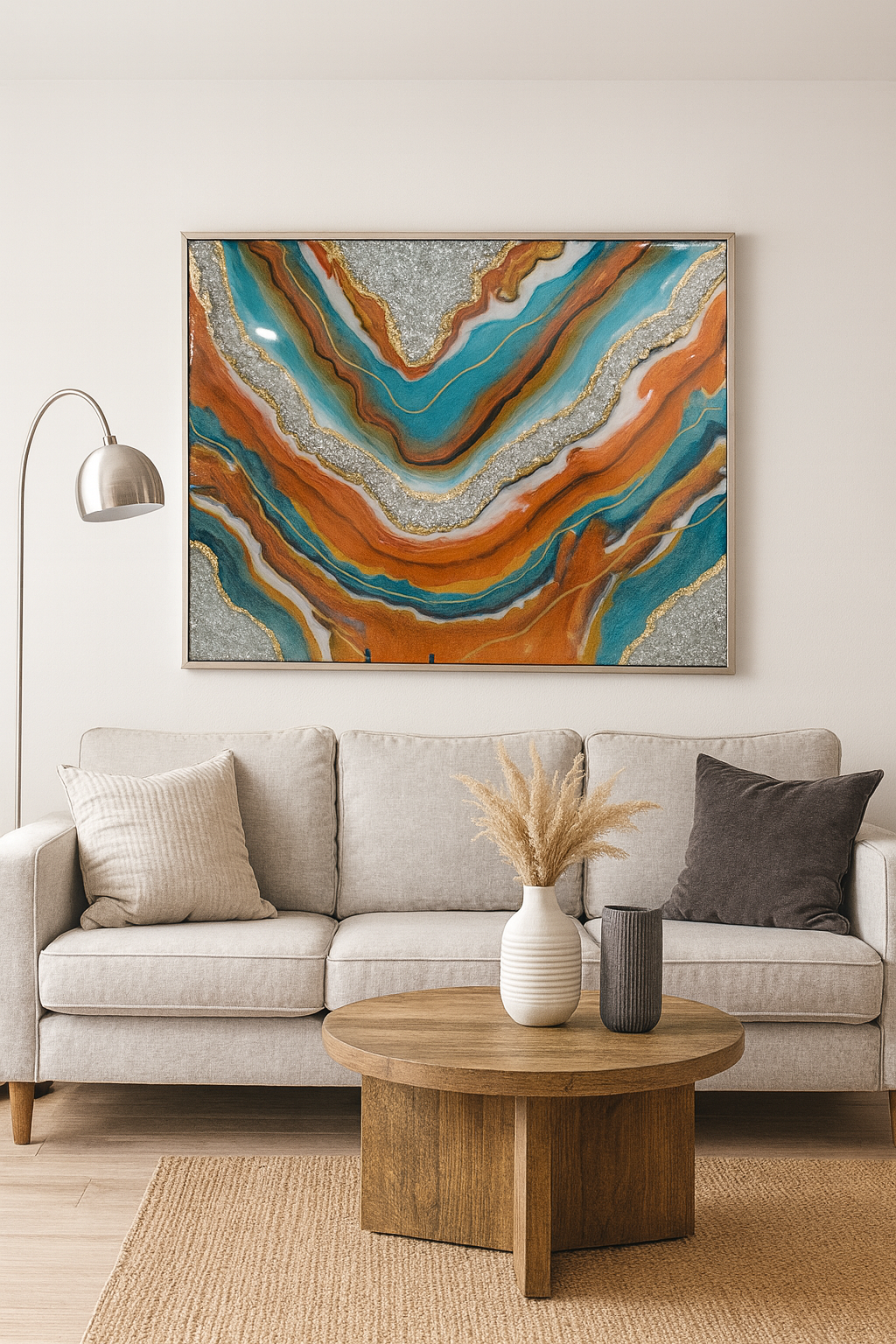 Rectangle Resin art with silver Geode| Best Seller | House Warming| New Home