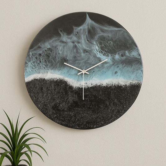 Ocean Wave-Inspired Resin Wall Clock – Handmade Coastal Art Timepiece