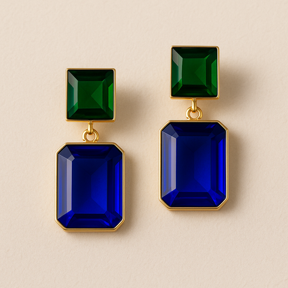 Modern Geometric Drop Earrings with Morganite Pink and  Sapphire Blue Stone Accents