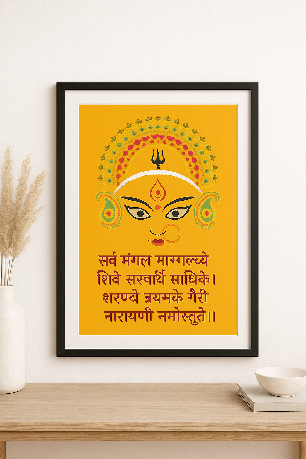 Ma Shakti Wall Art | Goddess Durga Illustration with Sanskrit Mantra | Divine Feminine Energy | Hindu Spiritual Decor | Navratri Gift