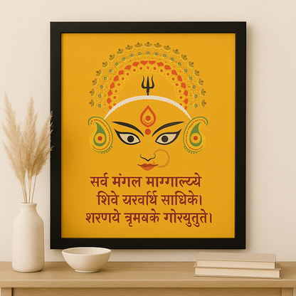 Ma Shakti Wall Art | Goddess Durga Illustration with Sanskrit Mantra | Divine Feminine Energy | Hindu Spiritual Decor | Navratri Gift