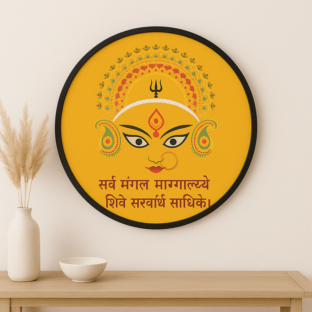 Ma Shakti Wall Art | Goddess Durga Illustration with Sanskrit Mantra | Divine Feminine Energy | Hindu Spiritual Decor | Navratri Gift