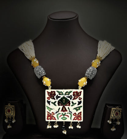 Reversible Navratna Necklace Set with Meenakari Enamel – Traditional Temple Jewelry for Weddings & Festivals