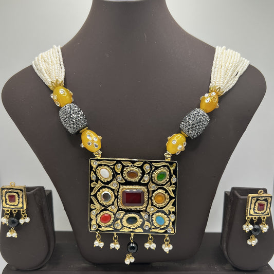 Reversible Navratna Necklace Set with Meenakari Enamel – Traditional Temple Jewelry for Weddings & Festivals
