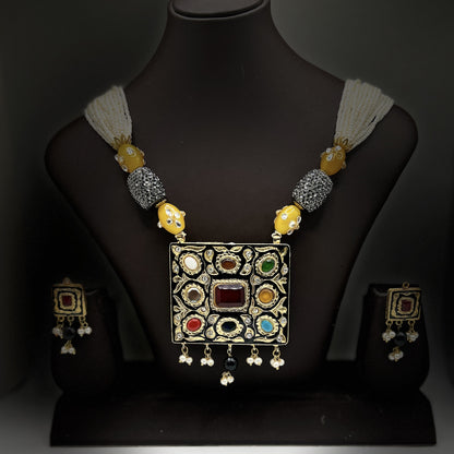 Reversible Navratna Necklace Set with Meenakari Enamel – Traditional Temple Jewelry for Weddings & Festivals