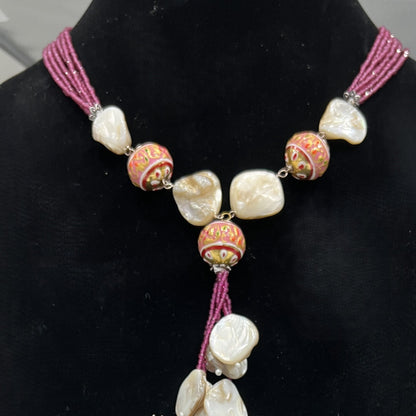 Meenakari Shell Tassel Necklace | Hand-Painted Beads & Shell Drop | Indian Boho Jewelry | Statement Gift