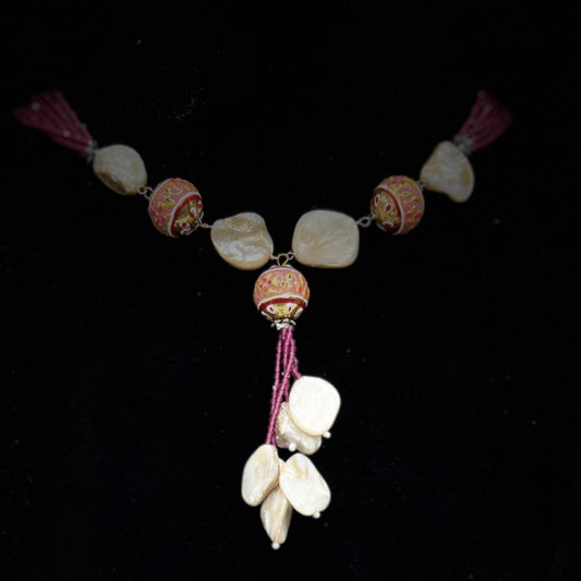 Meenakari Shell Tassel Necklace | Hand-Painted Beads & Shell Drop | Indian Boho Jewelry | Statement Gift