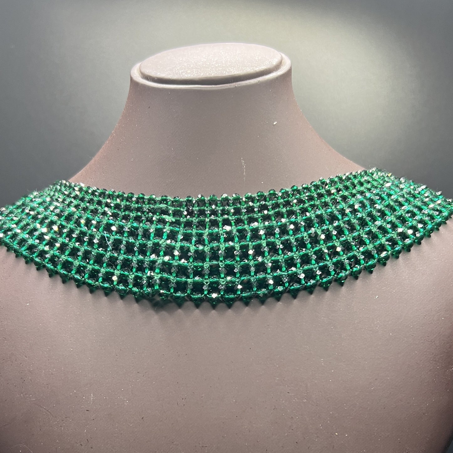 Statement Emerald Green Rhinestone Collar Choker | Wide Grid Crystal Necklace | Bollywood Glam Jewelry