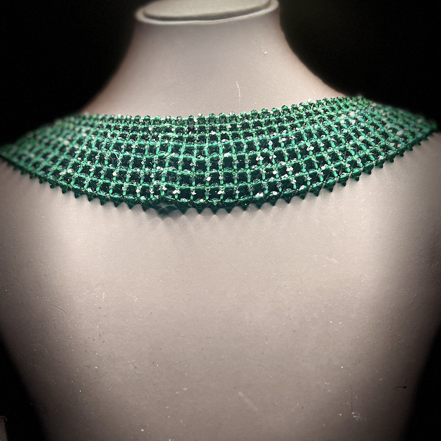 Statement Emerald Green Rhinestone Collar Choker | Wide Grid Crystal Necklace | Bollywood Glam Jewelry