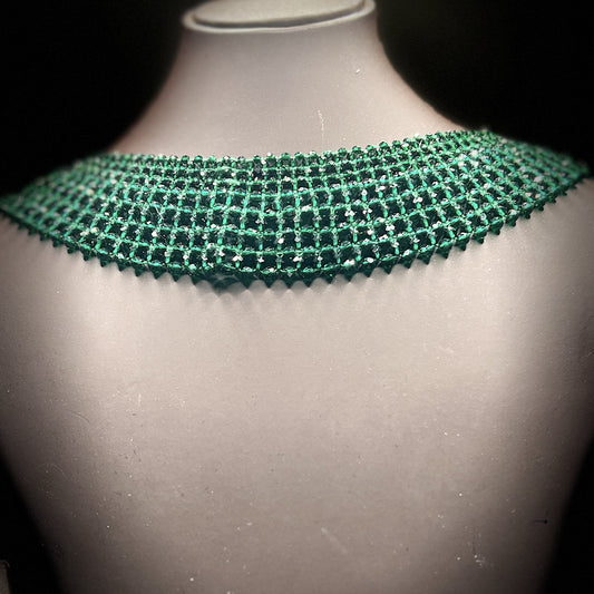 Statement Emerald Green Rhinestone Collar Choker | Wide Grid Crystal Necklace | Bollywood Glam Jewelry