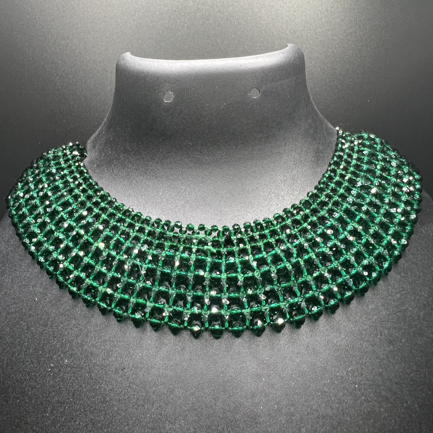 Statement Emerald Green Rhinestone Collar Choker | Wide Grid Crystal Necklace | Bollywood Glam Jewelry