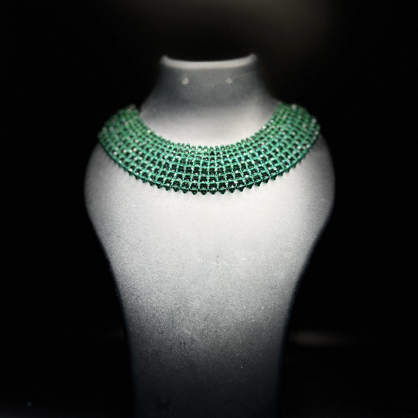 Statement Emerald Green Rhinestone Collar Choker | Wide Grid Crystal Necklace | Bollywood Glam Jewelry
