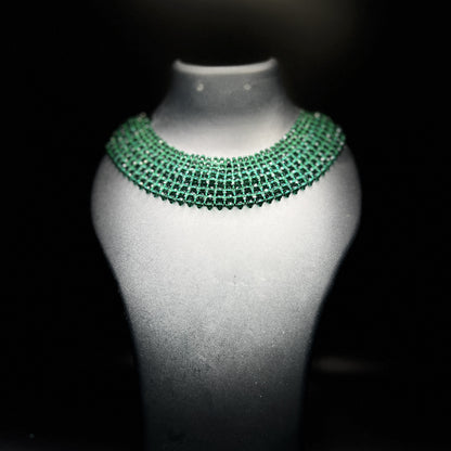 Statement Emerald Green Rhinestone Collar Choker | Wide Grid Crystal Necklace | Bollywood Glam Jewelry