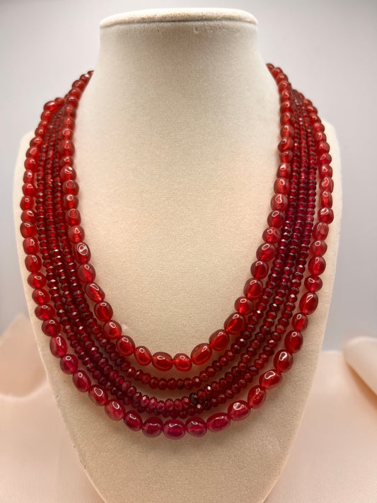 Handmade Deep Red Multi-Strand Beaded Necklace | Layered Ethnic Necklace | Statement Jewelry | Wedding Guest Jewelry | Festive Indian Jewelry