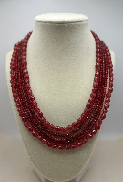 Handmade Deep Red Multi-Strand Beaded Necklace | Layered Ethnic Necklace | Statement Jewelry | Wedding Guest Jewelry | Festive Indian Jewelry