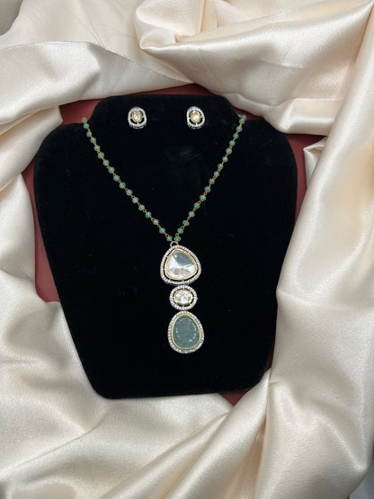 Elegant Polki Diamond and Emerald Beaded Necklace Set