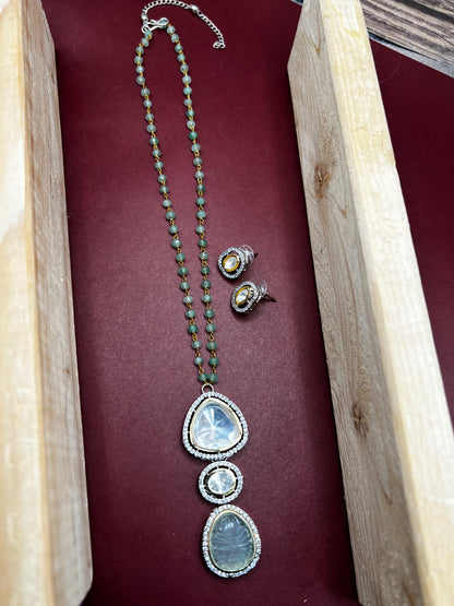 Elegant Polki Diamond and Emerald Beaded Necklace Set